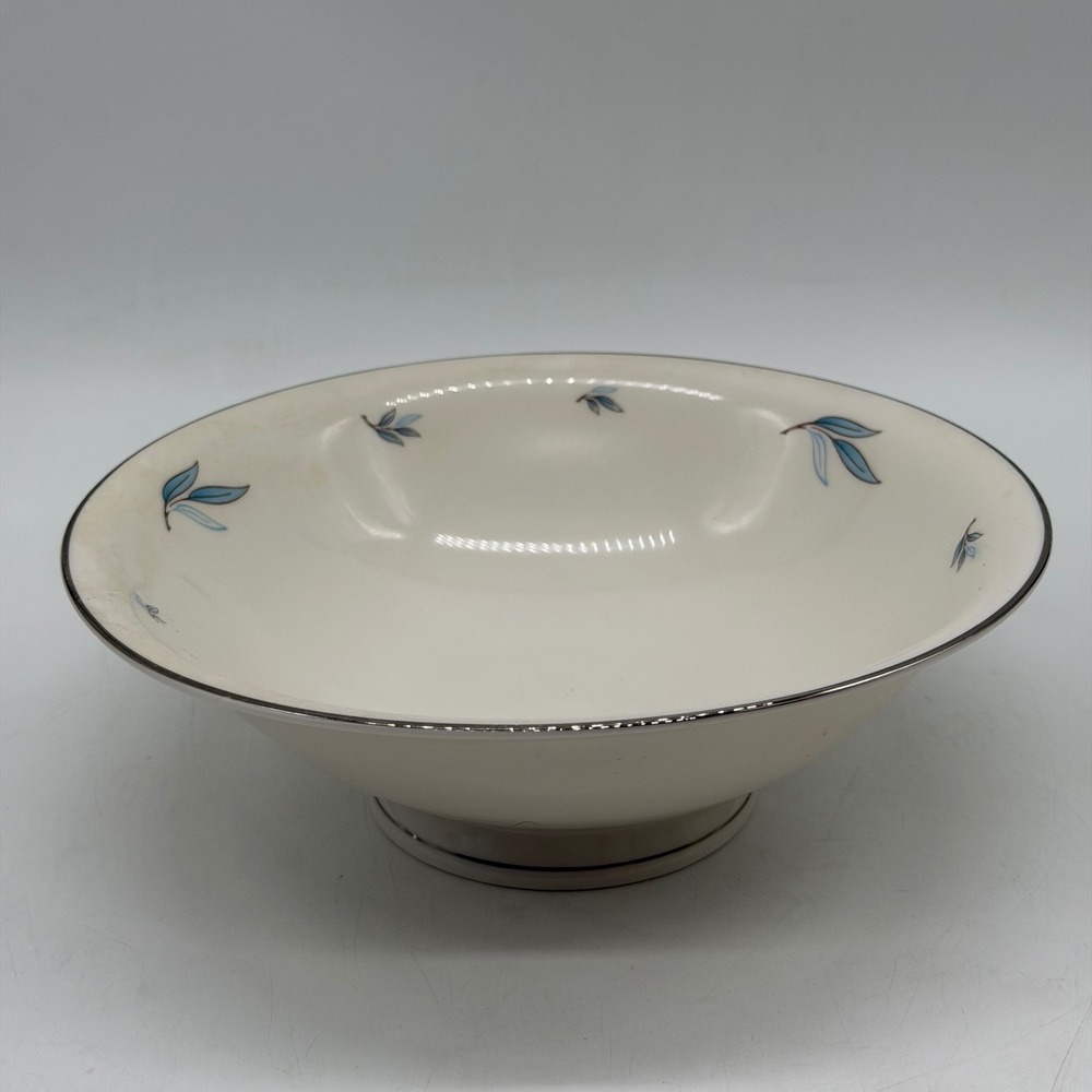 Syracuse China Celeste Serving Bowl Blue Leaf Silver Trim Vintage Made in USA